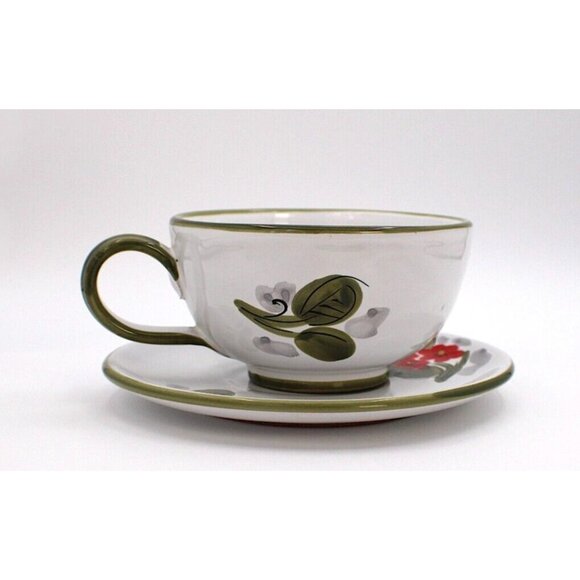 Italian Terracotta Floral Large Cup And Saucer - Picture 2 of 6